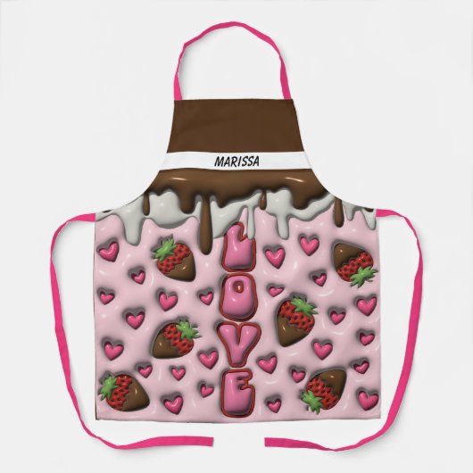 Moderne chocolade en aardbeien liefde naam schort (Voorkant)
