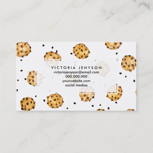 Moderne chocolade koekjes waterverf patroon visitekaartje (Achterkant)