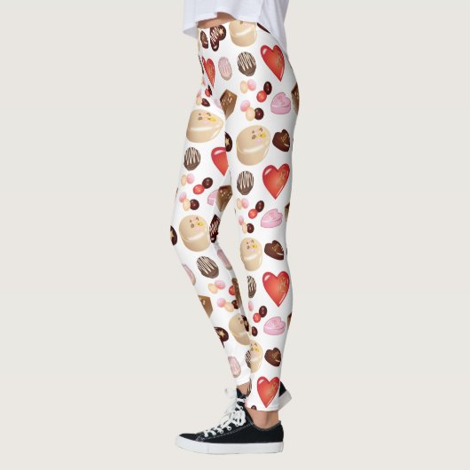 Moderne Chocolade Snoep Hart Print Leggings (Links)