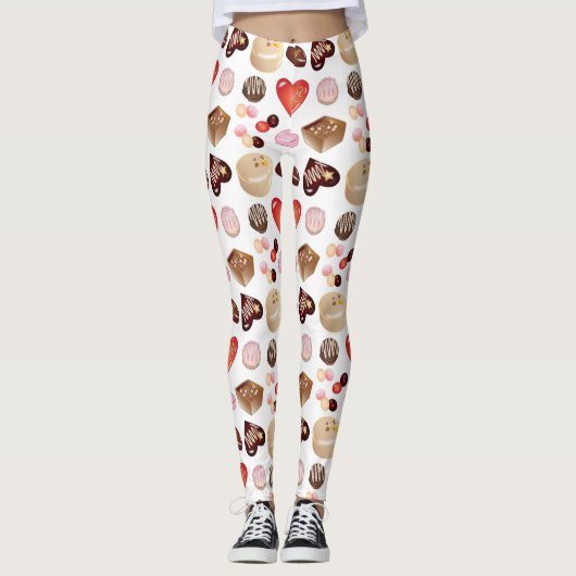 Moderne Chocolade Snoep Hart Print Leggings (Voorkant)