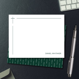 Moderne Christelijk Kruis Monogram Minimal Groen Notitiekaartje