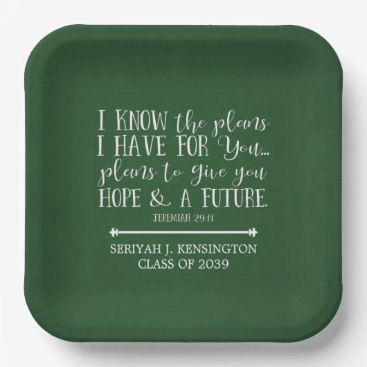 Moderne Christelijke Bijbel Verse Groene Afstudere Papieren Bordje (Voorkant)