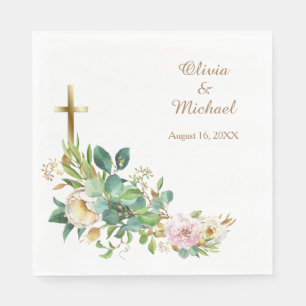Moderne Christelijke Cross Floral Wedding Servet