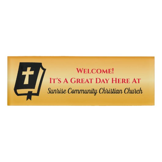 Moderne Christelijke kerk Greeter Usher Yellow Naambadge (Voorkant)