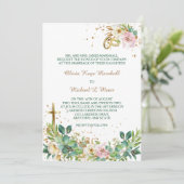 Moderne Christelijke Kruis en Ringen Bloemenbruilo Kaart (Staand voorkant)