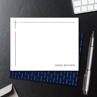 Moderne Christelijke Kruis Monogram Minimal Navy Notitiekaartje