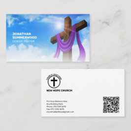 Moderne Christelijke Pastor Cross Cloudscape QR-co Visitekaartje