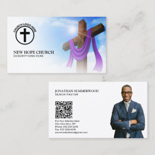 Moderne Christelijke Pastor Cross Cloudscape QR-co Visitekaartje
