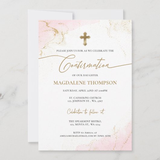 Moderne Christelijke roze gouden kruismeisje beves Kaart (Voorkant)