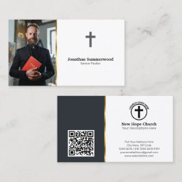 Moderne Christelijke voorganger met foto- en QR-co Visitekaartje