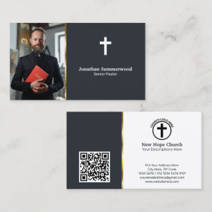 Moderne Christelijke voorganger met foto- en QR-co Visitekaartje