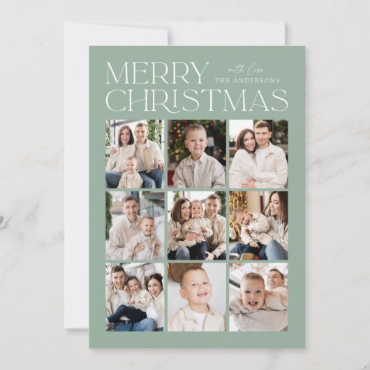 Moderne Christmas Mint 9 Fotocollage Feestdagenkaart (Voorkant)