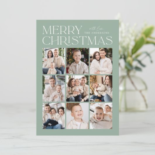 Moderne Christmas Mint 9 Fotocollage Feestdagenkaart (Staand voorkant)