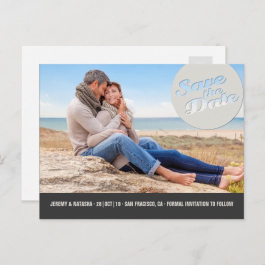 Moderne Circle Spotlight Cutout Save the Date Phot Aankondigingskaart (Voorkant / Achterkant)