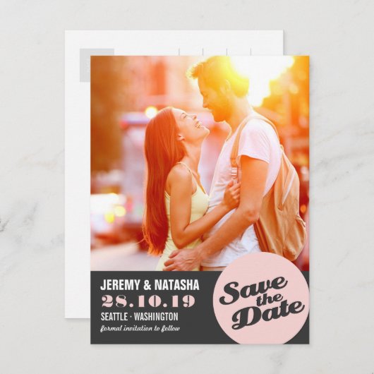 Moderne Circle Spotlight Cutout Save the Date Phot Aankondigingskaart (Voorkant / Achterkant)