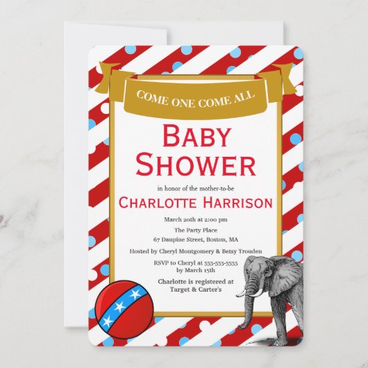 Moderne Circus Carnival Baby shower Kaart (Voorkant)