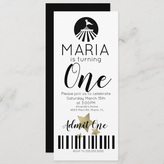 Moderne Circus Eerste Verjaardag Ticket Feest Kaart (Voorkant / Achterkant)