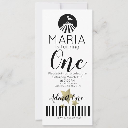 Moderne Circus First Birthday Ticket Party Kaart (Voorkant)