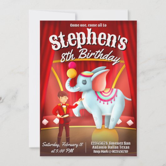 Moderne Circus Verjaardag Kaart (Voorkant)