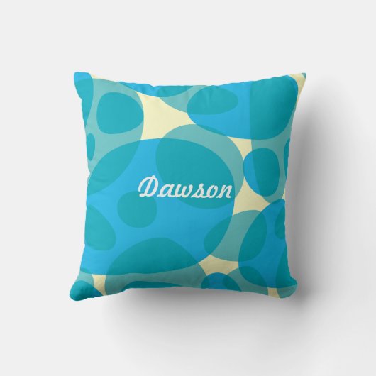 Moderne cirkel Abstract Aqua Blue en Yellow Pillow Kussen (Achterkant)