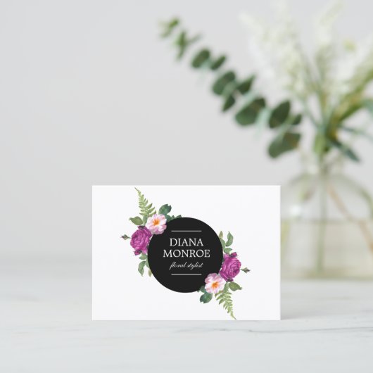 Moderne Cirkel Bloemenkrans Wit Groot Visitekaartje (Staand voorkant)