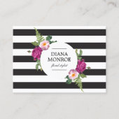 Moderne Cirkel Floral krans Gestreept Groot Visitekaartje (Voorkant)