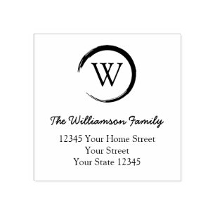 Moderne cirkel monogram familienaam retouradres rubberstempel