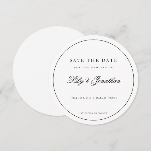 Moderne cirkel zwart wit sparen de Datum Uitnodigi Save The Date (Voorkant / Achterkant)