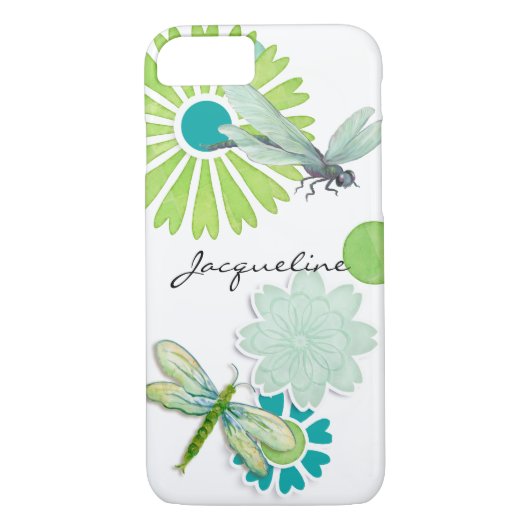Moderne cirkelbloemen op Waterverf Dragonfly Case-Mate iPhone Case (Achterkant)