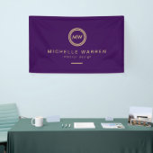 Moderne cirkelmonogram beginletters op koninklijk  spandoek (Beurs)
