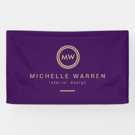 Moderne cirkelmonogram beginletters op koninklijk  spandoek