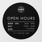 Moderne cirkelopeningstijden voor zwart met Logo Raamsticker (Vel)
