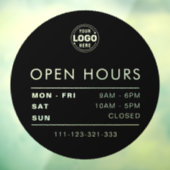 Moderne cirkelopeningstijden voor zwart met Logo Raamsticker (Vel 3)