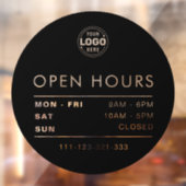 Moderne cirkelopeningstijden voor zwart met Logo Raamsticker (Vel 2)