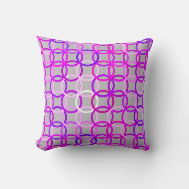 Moderne cirkels, roze, violet en grijs kussen (Voorkant)
