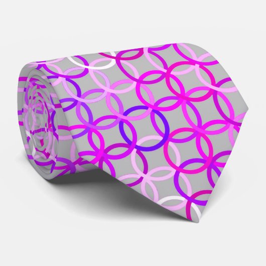 Moderne cirkels, roze, violet en grijs stropdas (Opgerold)