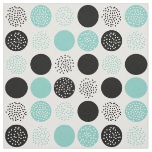Moderne cirkels Stippen White Black Aqua Fabric Stof