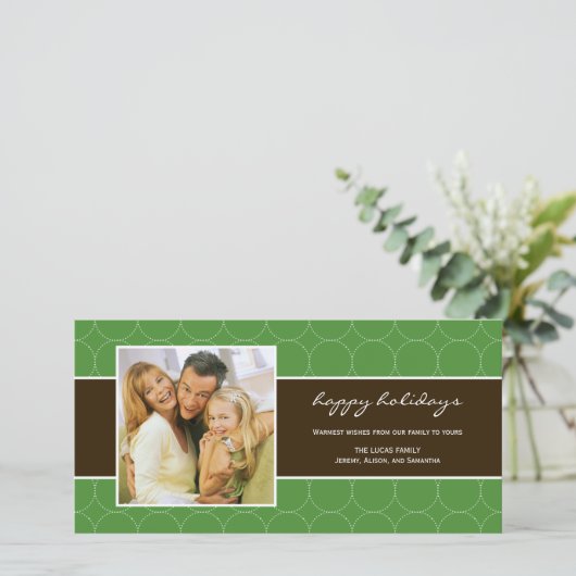 Moderne Cirkels Vakantie Fotokaart - Groen Feestdagenkaart (Staand voorkant)
