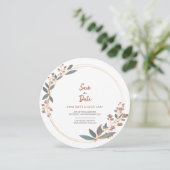 Moderne cirkelvormige eucalyptus-bloeitijd bespaar kaart (Staand voorkant)