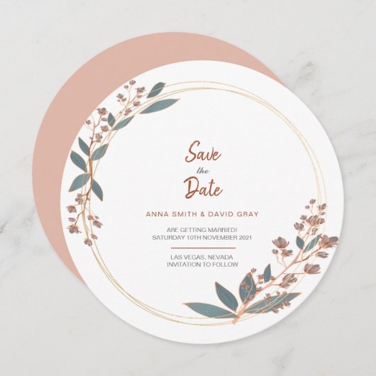 Moderne cirkelvormige eucalyptus-bloeitijd bespaar kaart (Voorkant / Achterkant)