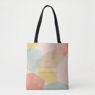 Moderne Citaat Kleurrijk Waterverf Abstracte Vorme Tote Bag