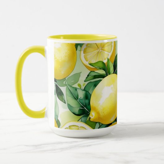 Moderne citroen blauwe bloemenscript bruidssalon mok (Links)