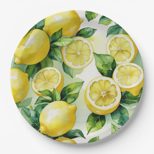 Moderne citroen blauwe bloemenscript bruidsshower papieren bordje (Voorkant)