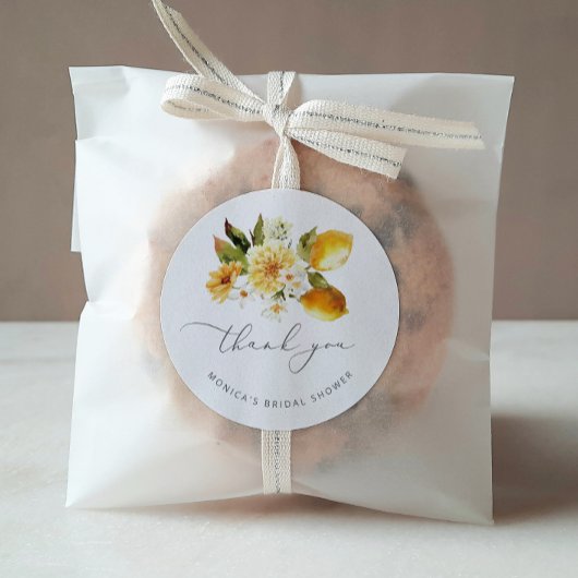 Moderne citroen bruiloftsshower ronde sticker