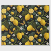 Moderne citroen citrus bloem vlinder patroon cadeaupapier (Vlak)