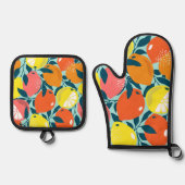 Moderne citroen citrus fruit kunst ovenwant & pannenlap set (Voorkant)