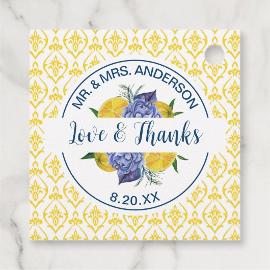 Moderne Citroen Citrus Zomer Bruiloft Bedankjes Labels (Achterkant)