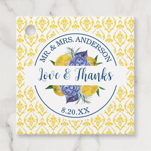 Moderne Citroen Citrus Zomer Bruiloft Bedankjes Labels (Voorkant)