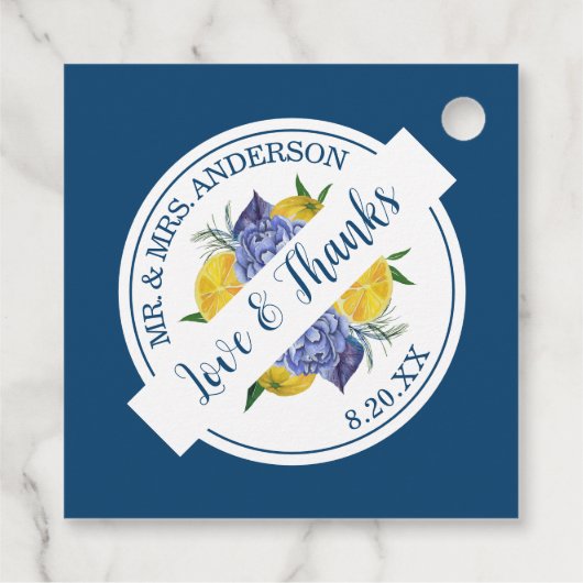 Moderne Citroen Citrus Zomer Bruiloft Bedankjes Labels (Achterkant)