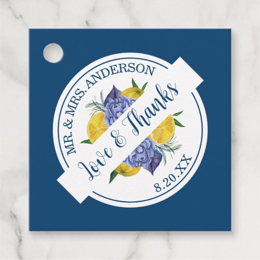 Moderne Citroen Citrus Zomer Bruiloft Bedankjes Labels (Voorkant)